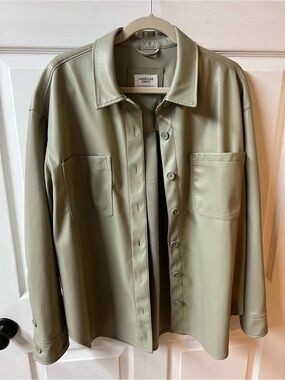 American Eagle Faux Leather Shacket in Light Sage